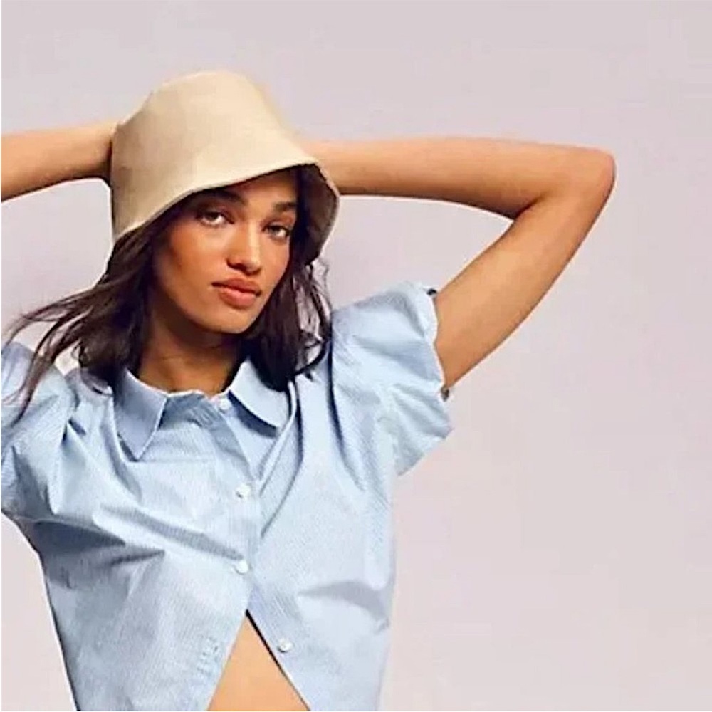 Anthropologie Vegan Leather Bucket Hat In Ivory NWT